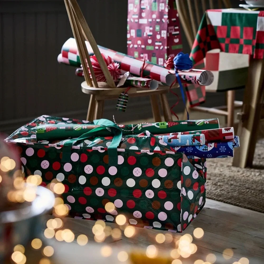3 IKEA Storage Bags - Polka Dot, Snowflake, and Blue Designs